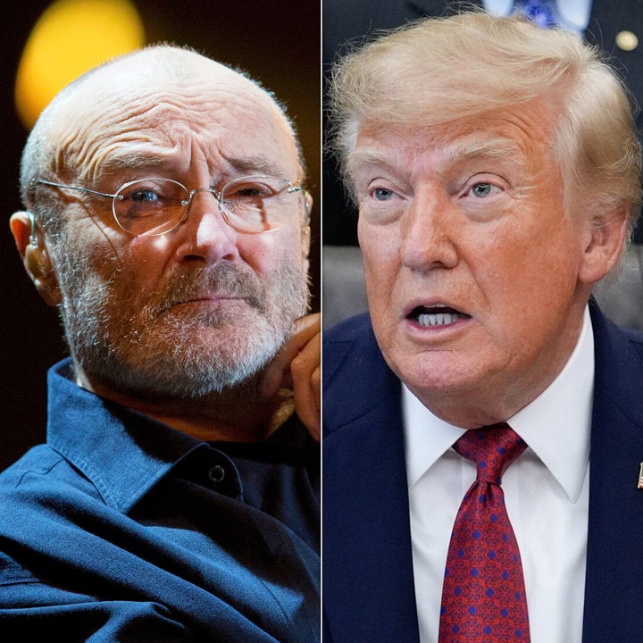 Phil Collins, left, has made it abundantly clear he is no fan of Donald Trump, right.