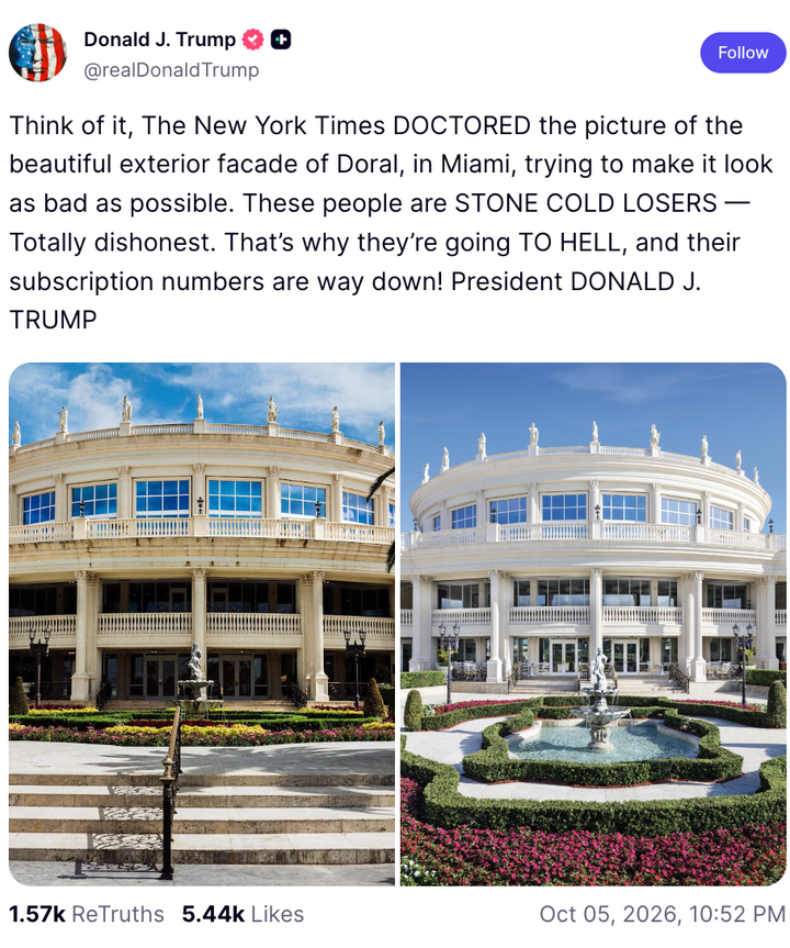 A Truth Social post by President Donald Trump on Monday.