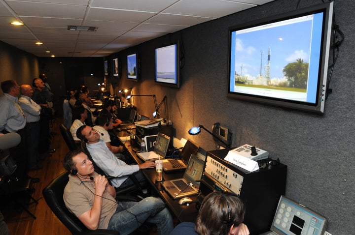 Elon Musk watches the Falcon1 rocket take off from Omelek Island in Kwajalein Atoll, 2,500 miles southwest of Hawaii, in September 2008. Falcon 1 was the first privately developed liquid fuel rocket to orbit the Earth.