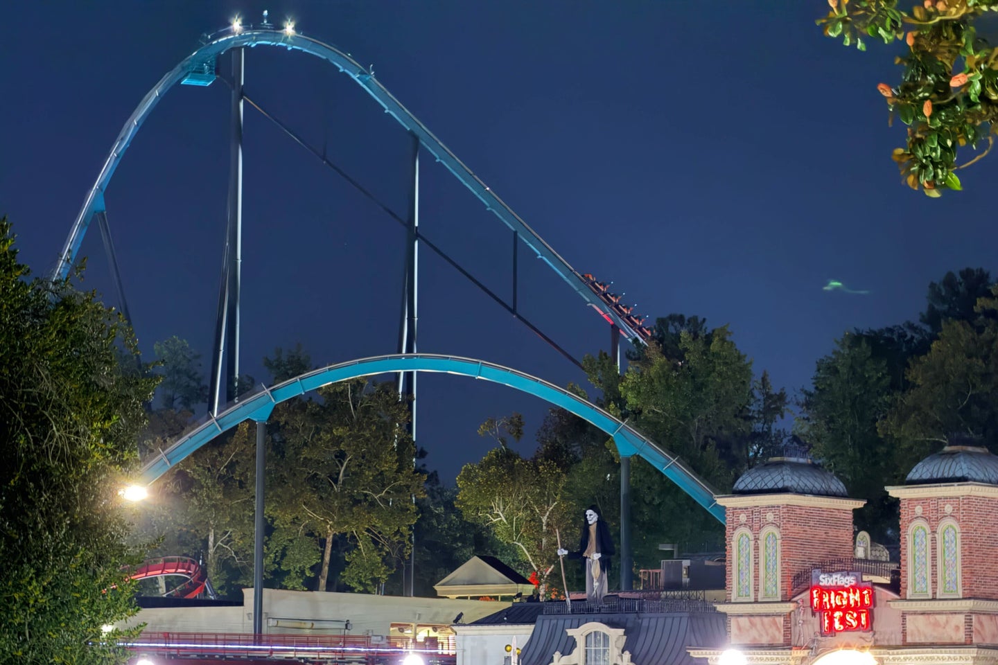 The roller coaster at Six Flags Over Georgia in Austell on Monday.