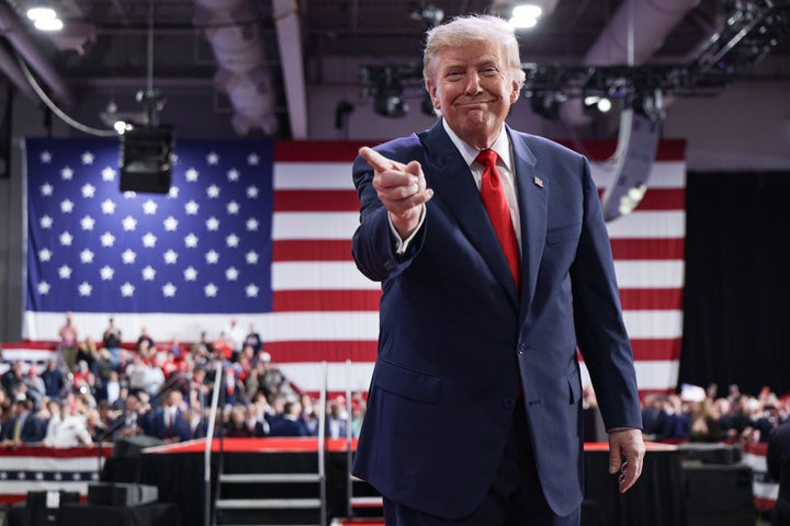 President Donald Trump leaves the stage after speaking during an election rally Friday in Syracuse, New York. During the event, the president said his not winning the Nobel Peace Prize “is an indelible stain on the country of Norway and those people that made such a disgraceful and embarrassing decision.”