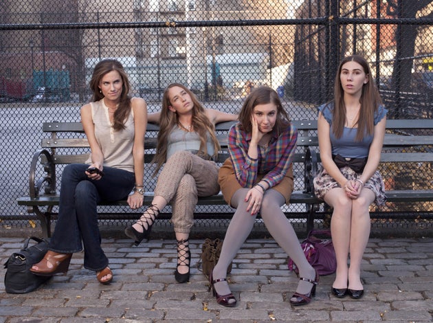 Allison Williams, Jemima Kirke, Lena Dunham and Zosia Mamet on the set of Girls