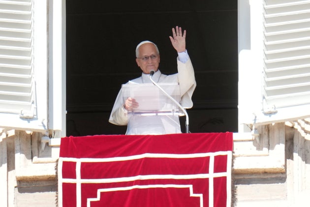 Pope Leo XIV delivers the Angelus prayer in St. Peter's Square at the Vatican, Sunday, Oct. 11, 2026. (AP Photo/Gregorio Borgia)