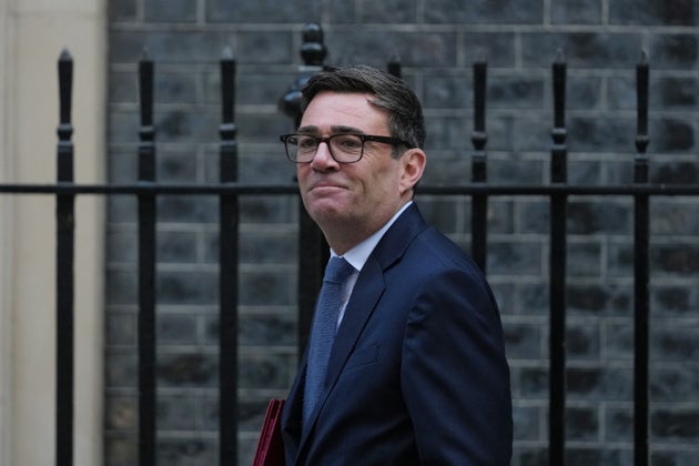 Britain's Prime Minister Andy Burnham departs 10 Downing Street to go to the House of Commons for his weekly Prime Minister's Questions in London, Wednesday, Oct. 14, 2026. (AP Photo/Alastair Grant)