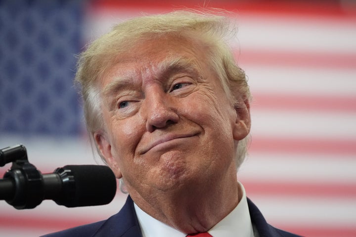 President Donald Trump smiles at a campaign rally at the Curtis D. Menard Memorial Sports Center on Oct. 13 in Wasilla, Alaska.
