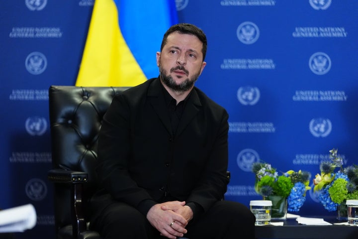 Ukraine's President Volodymyr Zelenskyy, listens as he meets with President Donald Trump during the United Nations General Assembly, Tuesday, Sept. 22, 2026, at the UN headquarters. (AP Photo/Julia Demaree Nikhinson)