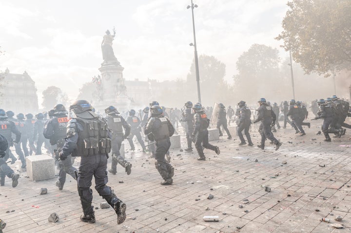 PARIS, FRANCE - OCTOBER 17: Clashes with the students and the police at the Republic Place, on October 17, 2026 in Paris, France. (Photo by Veronique de Viguerie/Getty Images)