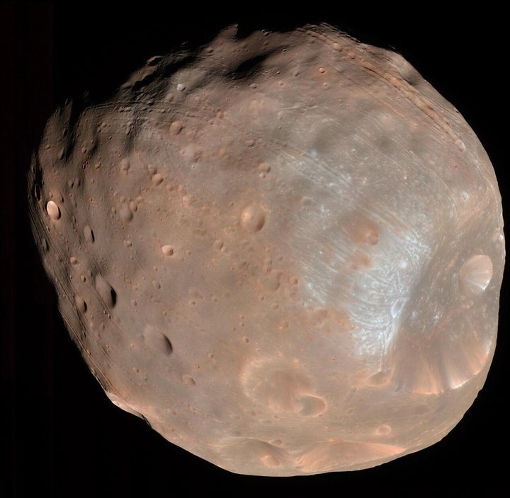This photo, taken with NASA’s Mars Reconnaissance Orbiter, shows Phobos, one of Mars’ moons, on March 23, 2008.