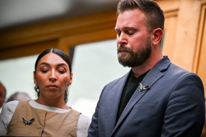 Sky Roberts, brother of Virginia Roberts Giuffre, speaks as he stands with his wife, Amanda Roberts, and other supporters during a press conference at the SRM Service Center in Colorado Springs, Colorado, on Oct. 5, 2026. Giuffre, who was a victim of Jeffrey Epstein, died by suicide in 2025.