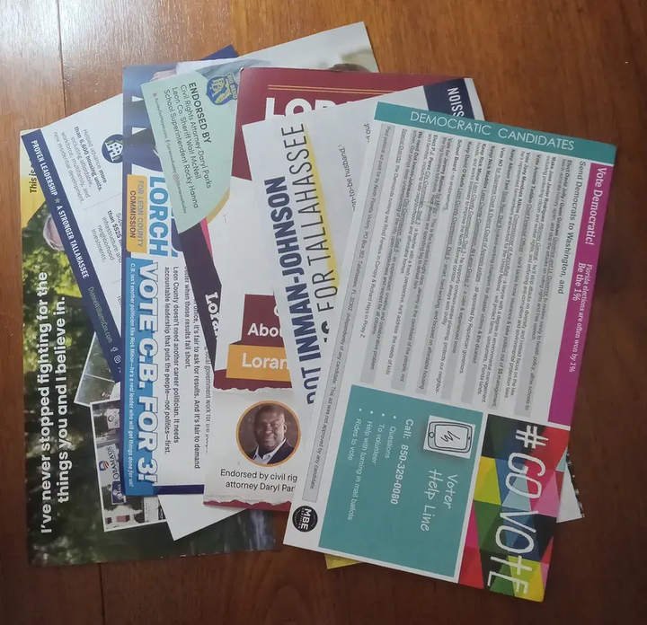 Jes, a Florida voter, said they got all these campaign mailers in one day.