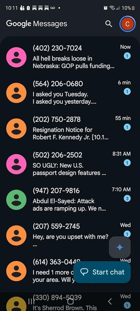"My text app has become almost totally useless," says Chris, a frustrated California voter.