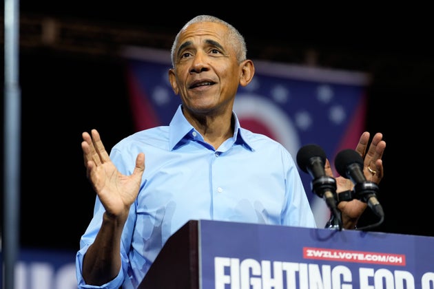 Former President Barack Obama speaks during a campaign rally for Democratic Ohio Senate candidate Sherrod Brown, Saturday, Oct. 24, 2026, in Cleveland. (AP Photo/Sue Ogrocki)