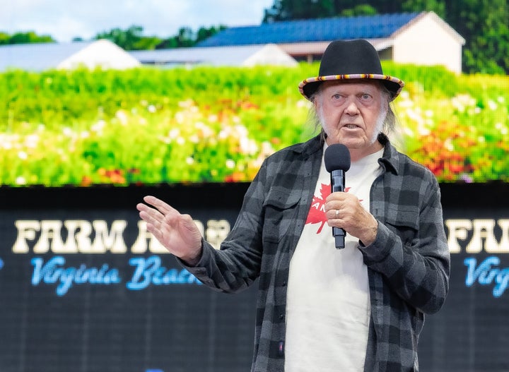 Neil Young speaks at a Farm Aid 2026 press conference in Virginia Beach, Virginia, last month. 