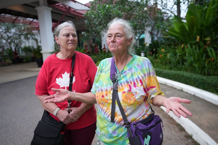 Carol Larson, 69, said she bought her cabin for $120,000. She’s seen with her sister, fellow passenger, Crystal Lavering, on Wednesday in Cambodia.