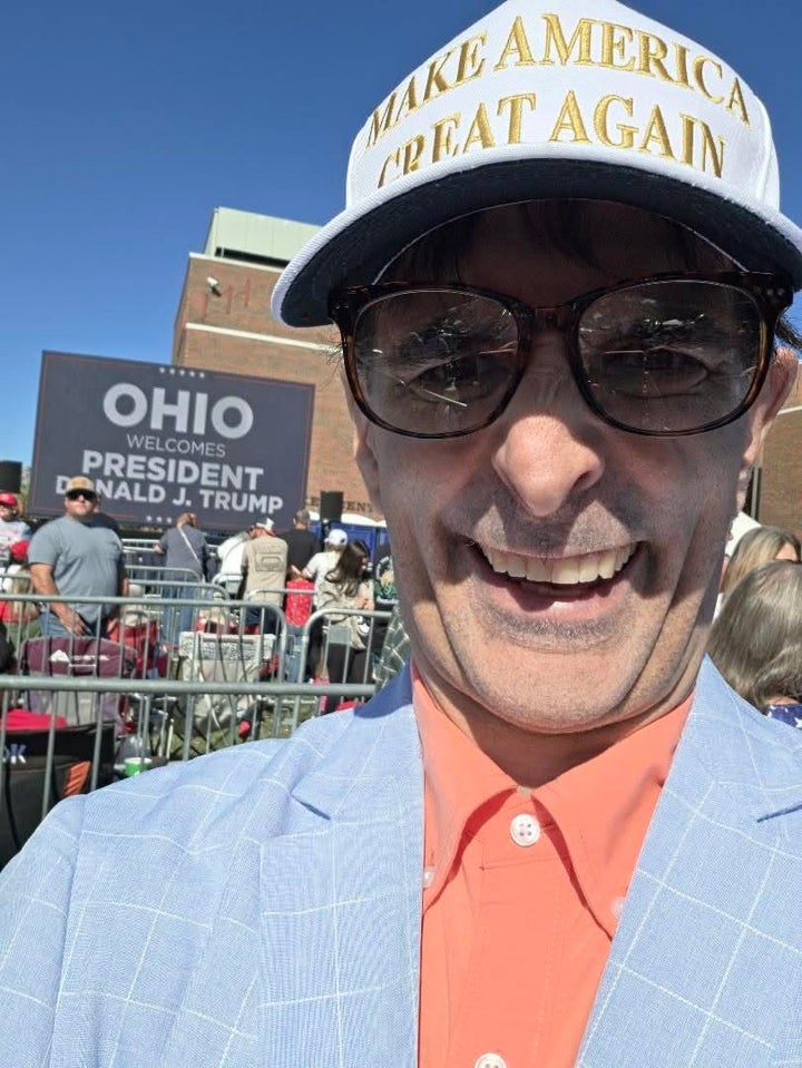 Absurdist activist Robert Potylo attended President Donald Trump's rally in Chillicothe, Ohio, on Oct. 28, 2026.