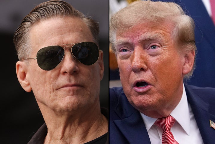 Canadian rock star Bryan Adams, left, has taken a pointed swipe at Donald Trump, right, in his new song.