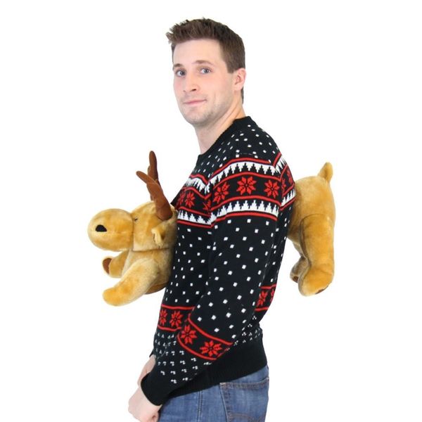 Ugly Christmas Sweater with Reindeer through the chest